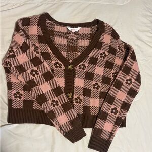 No Boundaries Pink and Brown Checkered Cardigan